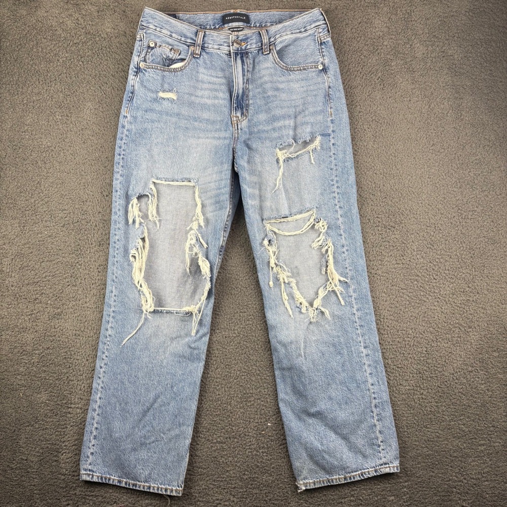 AEROPOSTALE Womens High Rise Baggy Light Wash Distressed Denim Jeans Size 12 REG